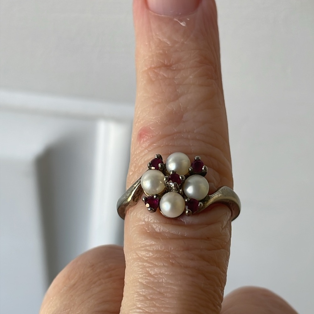 Solid Sterling Silver 925 Natural Ruby & Culture … - image 3